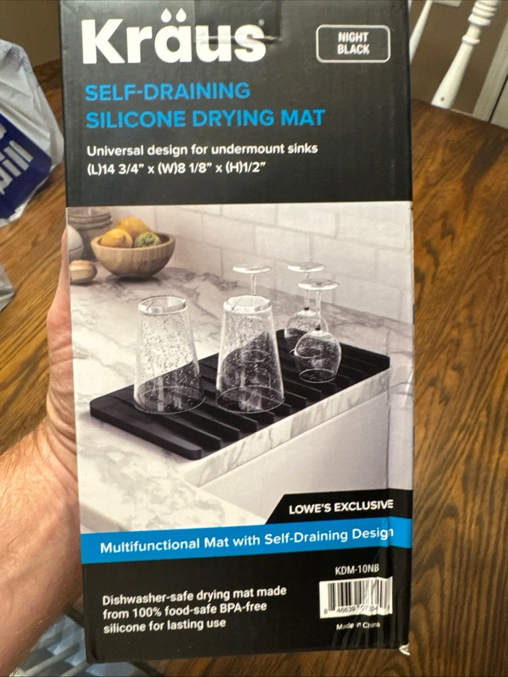 Kraus Self-Draining Silicone Drying Mat Night Black 14-3/4”x8-1/8”x1/2” KDM-10NB